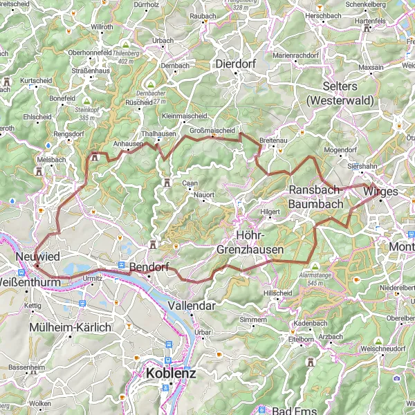 Karten-Miniaturansicht der Radinspiration "Westerwälder Naturschönheiten" in Koblenz, Germany. Erstellt vom Tarmacs.app-Routenplaner für Radtouren