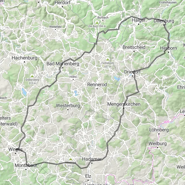 Map miniature of "Koblenz Countryside Tour" cycling inspiration in Koblenz, Germany. Generated by Tarmacs.app cycling route planner