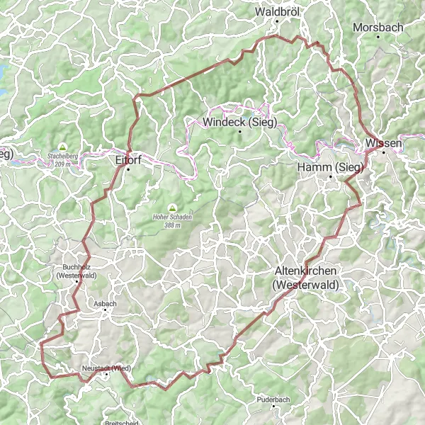 Karten-Miniaturansicht der Radinspiration "Abenteuerliche Tour um Altenkirchen und Eitorf" in Koblenz, Germany. Erstellt vom Tarmacs.app-Routenplaner für Radtouren