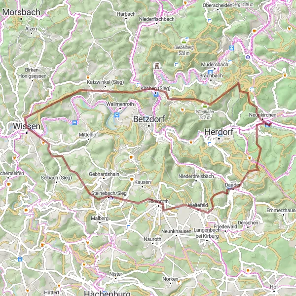 Map miniature of "Siegtal Round-Trip" cycling inspiration in Koblenz, Germany. Generated by Tarmacs.app cycling route planner