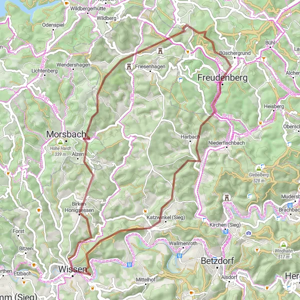 Karten-Miniaturansicht der Radinspiration "Idyllische Fahrradtour um Birken-Honigsessen" in Koblenz, Germany. Erstellt vom Tarmacs.app-Routenplaner für Radtouren