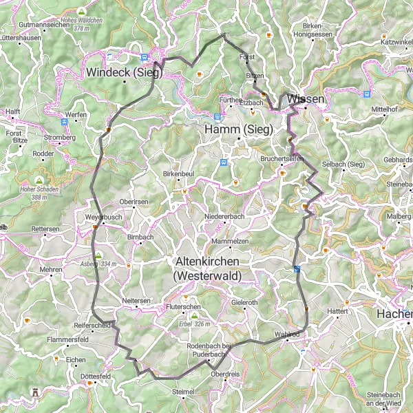 Map miniature of "Serene Valley Ride" cycling inspiration in Koblenz, Germany. Generated by Tarmacs.app cycling route planner