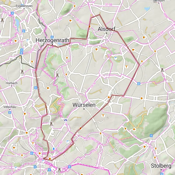 Map miniature of "The Gravel Challenge" cycling inspiration in Köln, Germany. Generated by Tarmacs.app cycling route planner