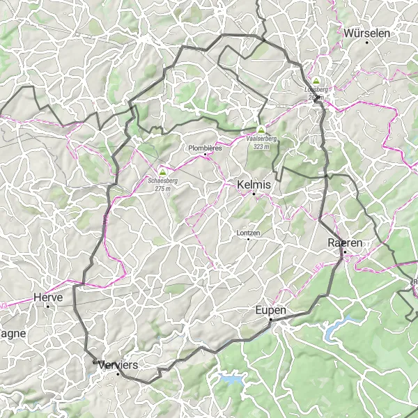 Map miniature of "A Ride Through the Hills of Aachen" cycling inspiration in Köln, Germany. Generated by Tarmacs.app cycling route planner