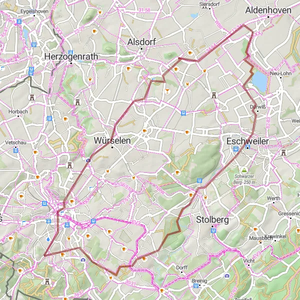 Map miniature of "Eschweiler Gravel Adventure" cycling inspiration in Köln, Germany. Generated by Tarmacs.app cycling route planner