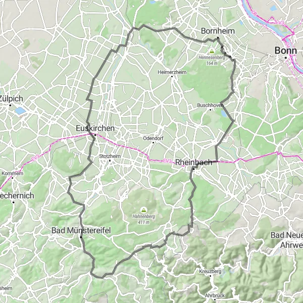 Map miniature of "Alfter and Aussichtspunkt Böhling" cycling inspiration in Köln, Germany. Generated by Tarmacs.app cycling route planner