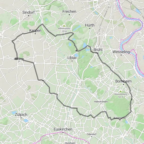 Map miniature of "Römerblick and Aussichtspunkt Böhling" cycling inspiration in Köln, Germany. Generated by Tarmacs.app cycling route planner