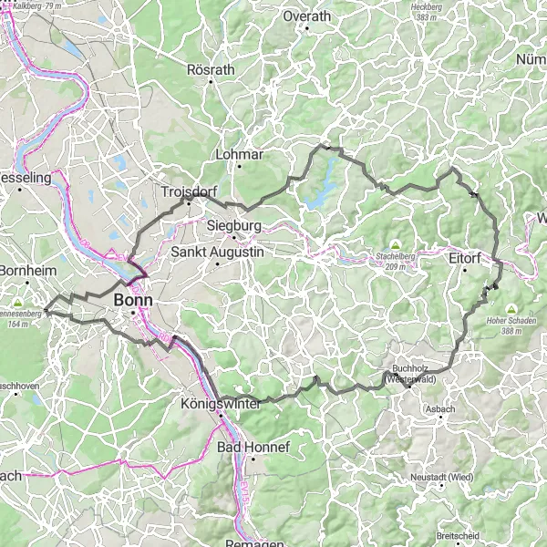 Map miniature of "Road Cycling Adventure from Alfter" cycling inspiration in Köln, Germany. Generated by Tarmacs.app cycling route planner