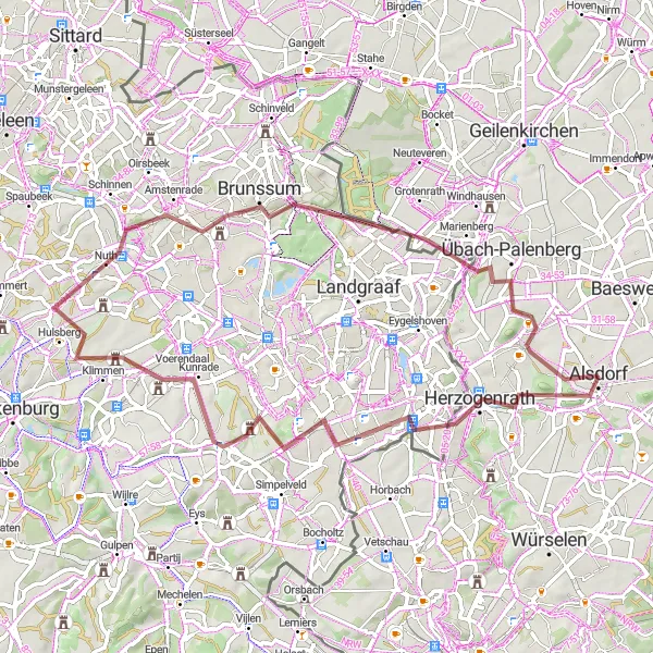 Karten-Miniaturansicht der Radinspiration "Gravelabenteuer über Berg und Tal" in Köln, Germany. Erstellt vom Tarmacs.app-Routenplaner für Radtouren