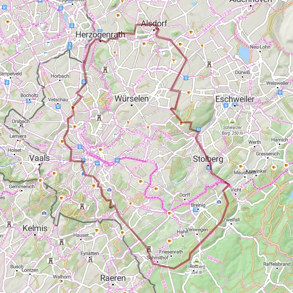 Map miniature of "Gravel Adventure" cycling inspiration in Köln, Germany. Generated by Tarmacs.app cycling route planner