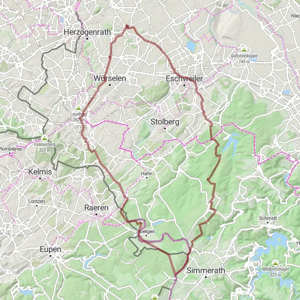 Map miniature of "The Gravel Adventure" cycling inspiration in Köln, Germany. Generated by Tarmacs.app cycling route planner