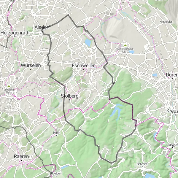 Map miniature of "Eifel Route" cycling inspiration in Köln, Germany. Generated by Tarmacs.app cycling route planner