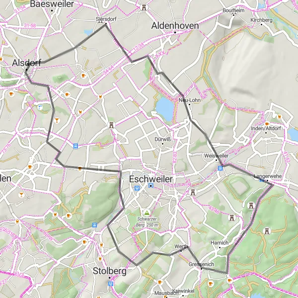 Karten-Miniaturansicht der Radinspiration "Rundtour nach Siersdorf und Gressenich" in Köln, Germany. Erstellt vom Tarmacs.app-Routenplaner für Radtouren