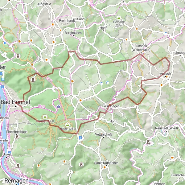 Map miniature of "Gravel Adventure in Bad Honnef" cycling inspiration in Köln, Germany. Generated by Tarmacs.app cycling route planner