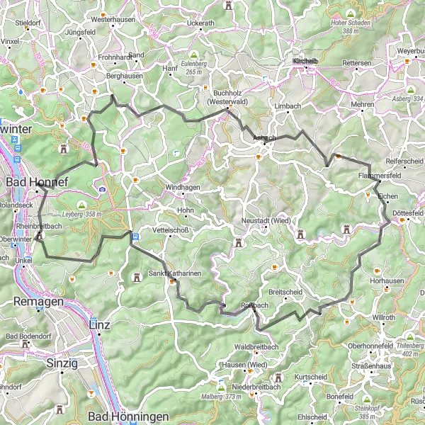 Map miniature of "Bad Honnef Grand Loop" cycling inspiration in Köln, Germany. Generated by Tarmacs.app cycling route planner