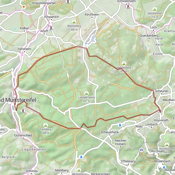 Map miniature of "The Gravel Loop through Bad Münstereifel" cycling inspiration in Köln, Germany. Generated by Tarmacs.app cycling route planner