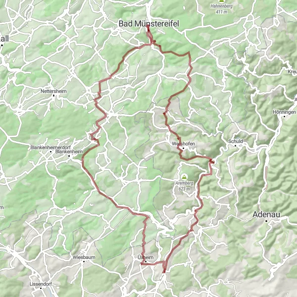 Map miniature of "Scenic Gravel Tour near Bad Münstereifel" cycling inspiration in Köln, Germany. Generated by Tarmacs.app cycling route planner