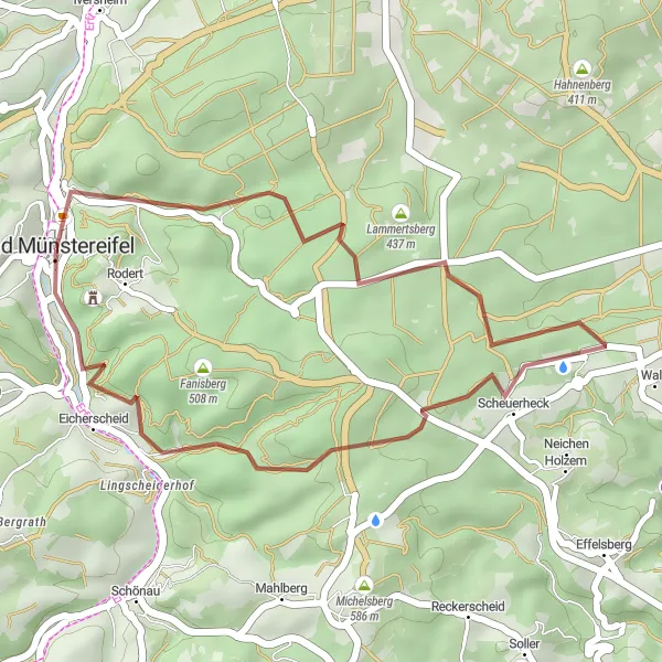 Karten-Miniaturansicht der Radinspiration "Kurze Gravel-Tour rund um Bad Münstereifel" in Köln, Germany. Erstellt vom Tarmacs.app-Routenplaner für Radtouren