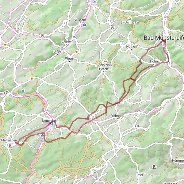 Map miniature of "The Gravel Adventure through Engelgau" cycling inspiration in Köln, Germany. Generated by Tarmacs.app cycling route planner