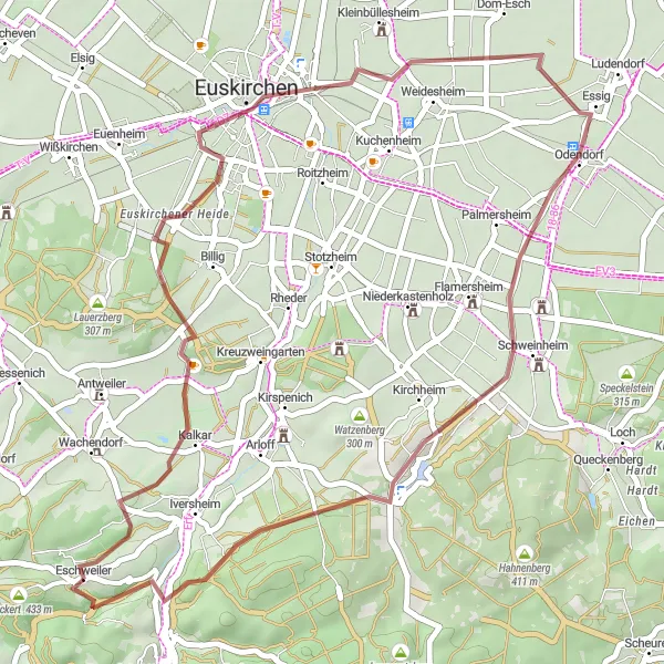 Map miniature of "The Gravel Tour through Eschweiler" cycling inspiration in Köln, Germany. Generated by Tarmacs.app cycling route planner