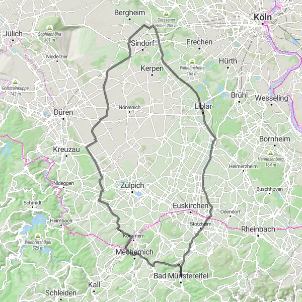 Map miniature of "Road Tour of Bad Münstereifel" cycling inspiration in Köln, Germany. Generated by Tarmacs.app cycling route planner