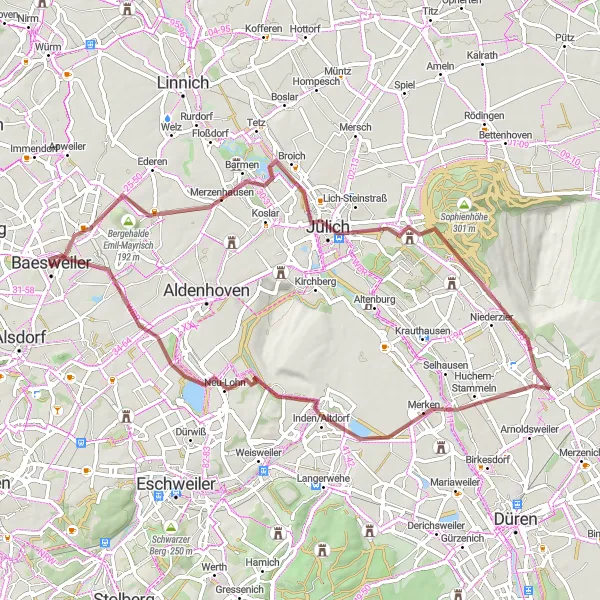 Map miniature of "Baesweiler Gravel Adventure" cycling inspiration in Köln, Germany. Generated by Tarmacs.app cycling route planner