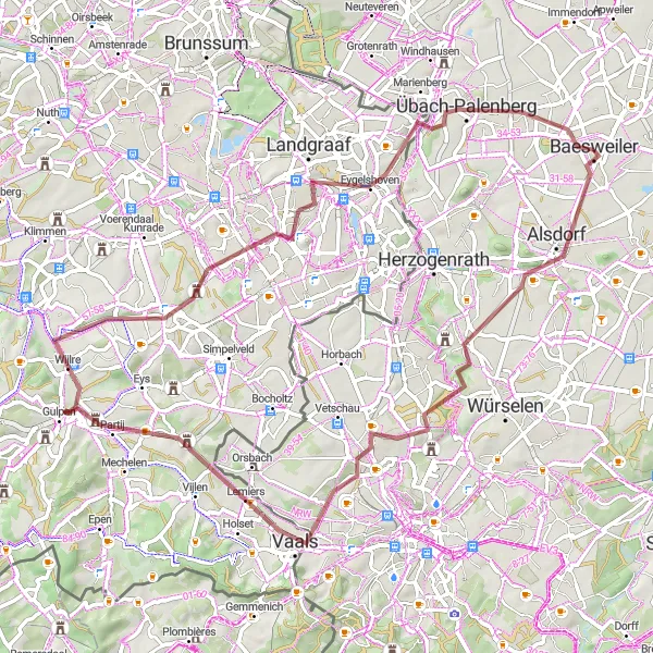 Map miniature of "Alsdorf Discovery" cycling inspiration in Köln, Germany. Generated by Tarmacs.app cycling route planner