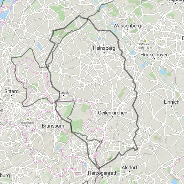 Map miniature of "Baesweiler to Bergehalde Carl-Alexander and Back" cycling inspiration in Köln, Germany. Generated by Tarmacs.app cycling route planner