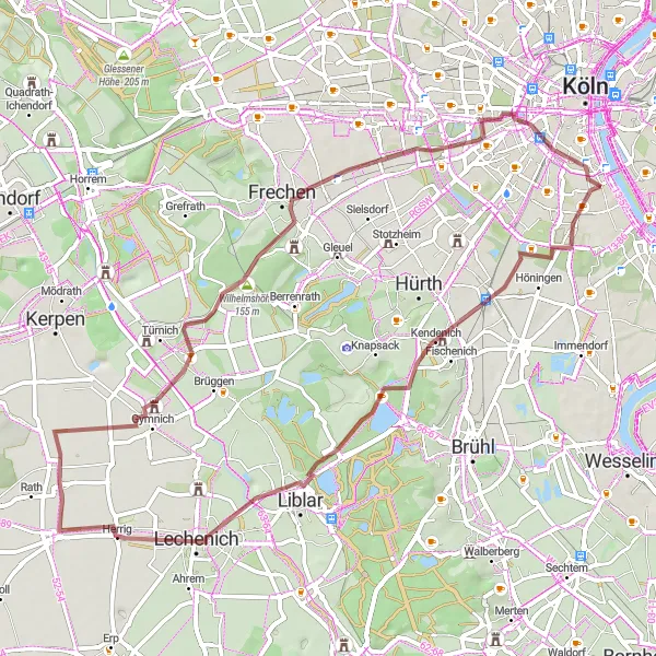 Map miniature of "Gravel Loop Around Bayenthal" cycling inspiration in Köln, Germany. Generated by Tarmacs.app cycling route planner