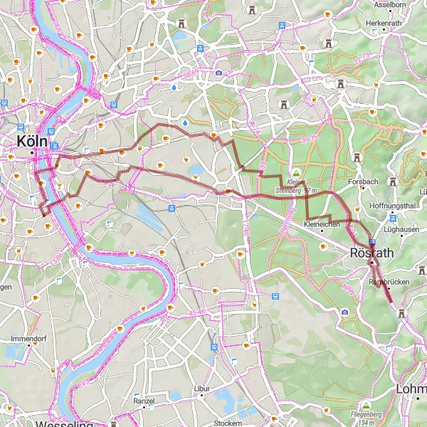 Map miniature of "Gravel Adventure to Rösrath" cycling inspiration in Köln, Germany. Generated by Tarmacs.app cycling route planner