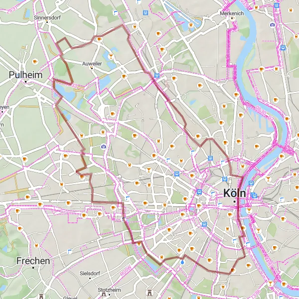 Karten-Miniaturansicht der Radinspiration "Stadterkundung auf Schotterstraßen" in Köln, Germany. Erstellt vom Tarmacs.app-Routenplaner für Radtouren