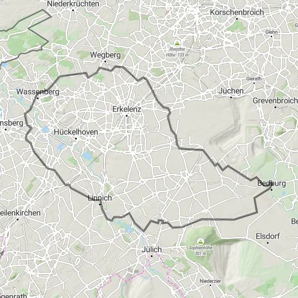 Map miniature of "Höllen Road Ride" cycling inspiration in Köln, Germany. Generated by Tarmacs.app cycling route planner