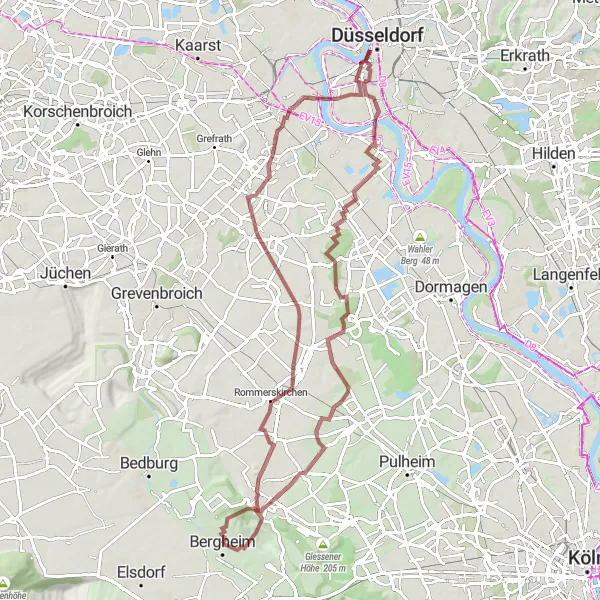 Map miniature of "Hidden Gems: Exploring Hüchelhoven and Beyond" cycling inspiration in Köln, Germany. Generated by Tarmacs.app cycling route planner