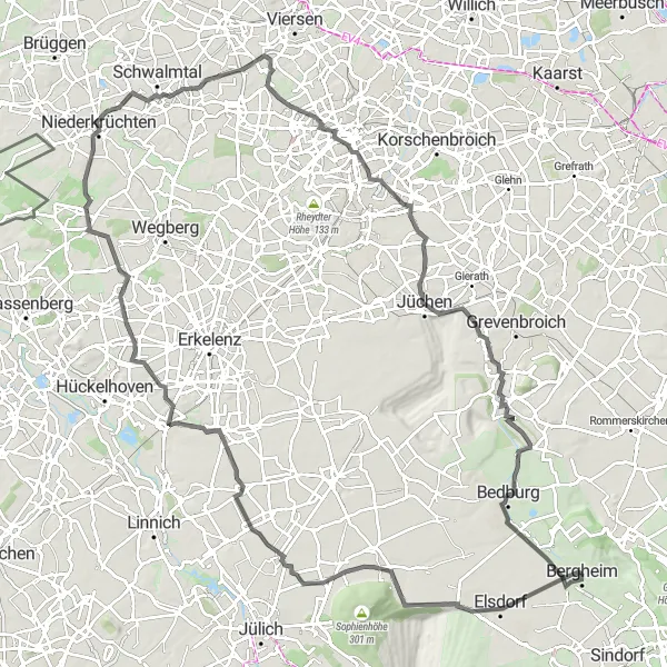 Map miniature of "The Zieverich Loop" cycling inspiration in Köln, Germany. Generated by Tarmacs.app cycling route planner