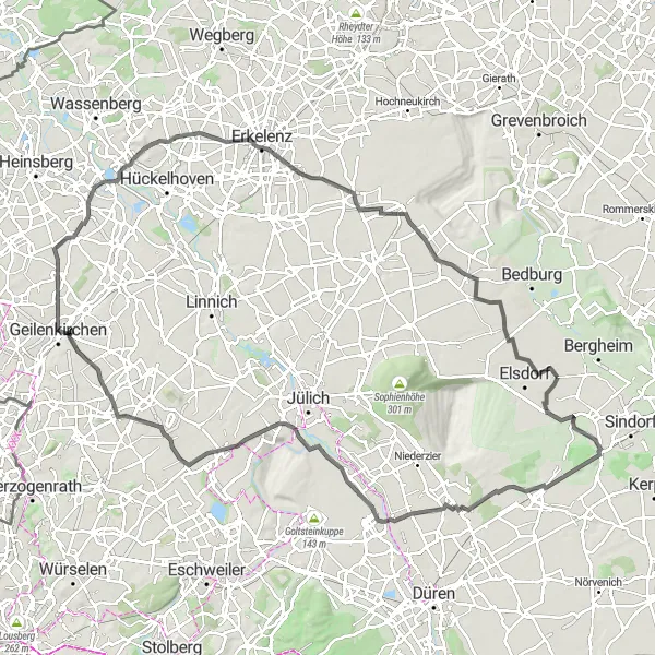 Map miniature of "Scenic Routes: From Cologne to Kirchherten" cycling inspiration in Köln, Germany. Generated by Tarmacs.app cycling route planner