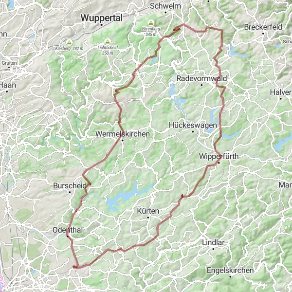 Karten-Miniaturansicht der Radinspiration "Gravel-Abenteuer durch das Bergische Land" in Köln, Germany. Erstellt vom Tarmacs.app-Routenplaner für Radtouren