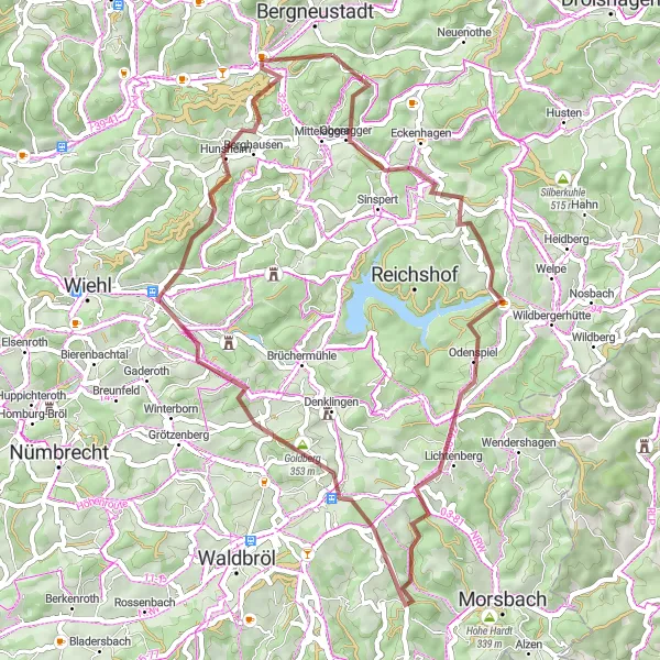 Karten-Miniaturansicht der Radinspiration "Bergneustadt - Burg Bieberstein Gravel Tour" in Köln, Germany. Erstellt vom Tarmacs.app-Routenplaner für Radtouren