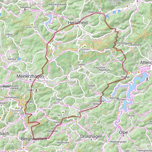 Karten-Miniaturansicht der Radinspiration "Bergneustadt - Bahnhof Hüinghausen Gravel Tour" in Köln, Germany. Erstellt vom Tarmacs.app-Routenplaner für Radtouren