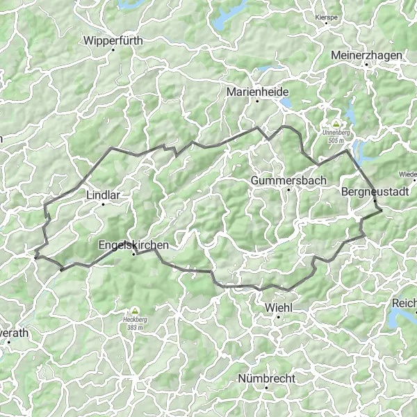 Map miniature of "Engelskirchen Highlights" cycling inspiration in Köln, Germany. Generated by Tarmacs.app cycling route planner