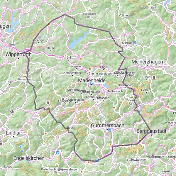 Karten-Miniaturansicht der Radinspiration "Erkunde das Bergische Land" in Köln, Germany. Erstellt vom Tarmacs.app-Routenplaner für Radtouren