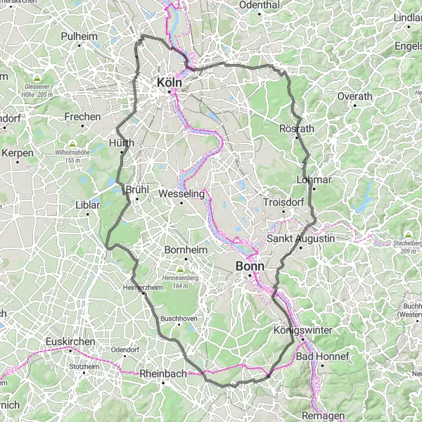 Karten-Miniaturansicht der Radinspiration "Road Tour durch das Kölner Umland" in Köln, Germany. Erstellt vom Tarmacs.app-Routenplaner für Radtouren