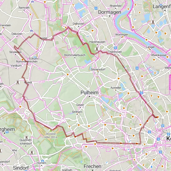 Map miniature of "Gravel Adventure in the Countryside" cycling inspiration in Köln, Germany. Generated by Tarmacs.app cycling route planner