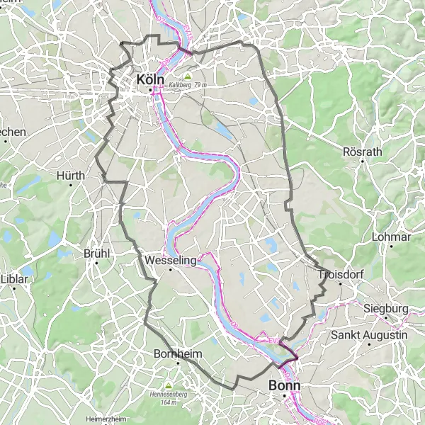 Map miniature of "Holweide and Beyond" cycling inspiration in Köln, Germany. Generated by Tarmacs.app cycling route planner