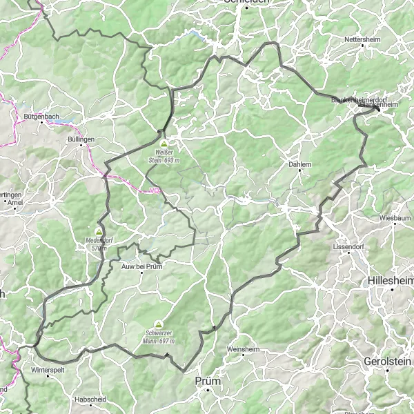 Map miniature of "Eifel and Ardennes Loop" cycling inspiration in Köln, Germany. Generated by Tarmacs.app cycling route planner