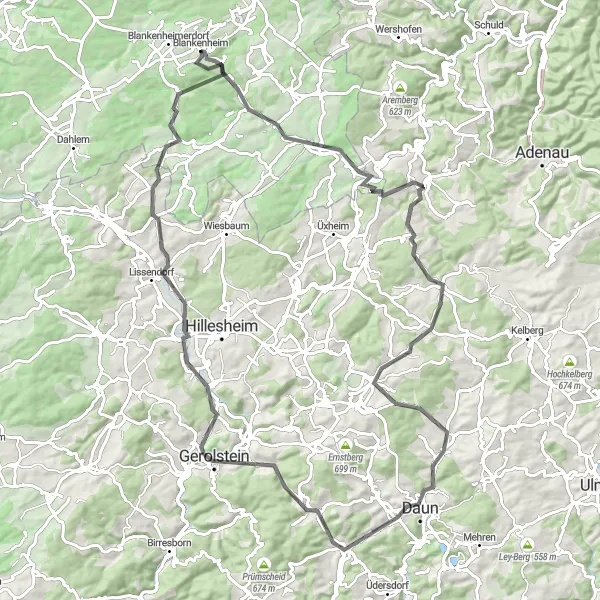 Map miniature of "Epic Road Ride to Gerolstein" cycling inspiration in Köln, Germany. Generated by Tarmacs.app cycling route planner