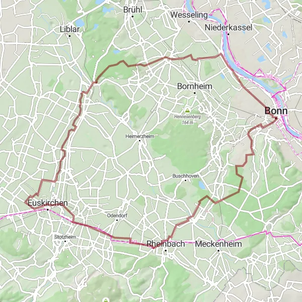 Map miniature of "Bonn to Euskirchen Gravel Cycling Route" cycling inspiration in Köln, Germany. Generated by Tarmacs.app cycling route planner