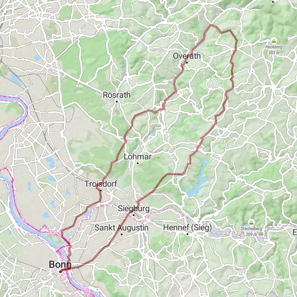 Map miniature of "Bonn to Michaelsberg Gravel Cycling Route" cycling inspiration in Köln, Germany. Generated by Tarmacs.app cycling route planner