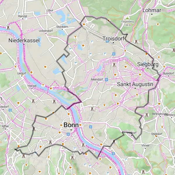 Karten-Miniaturansicht der Radinspiration "Rund um Köln: Historische Strecke" in Köln, Germany. Erstellt vom Tarmacs.app-Routenplaner für Radtouren