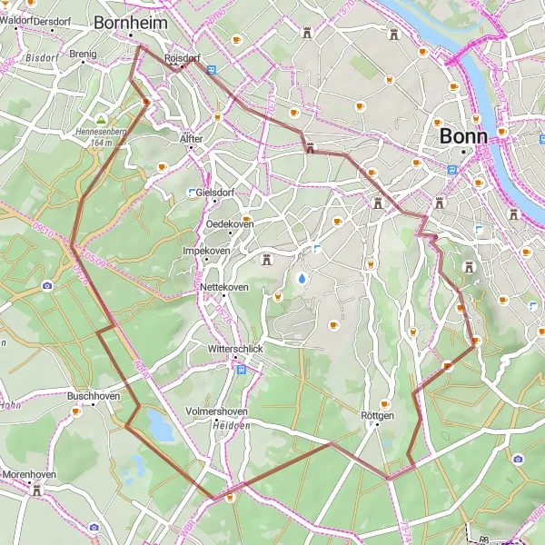 Karten-Miniaturansicht der Radinspiration "Gravel-Tour durch Bornheim" in Köln, Germany. Erstellt vom Tarmacs.app-Routenplaner für Radtouren