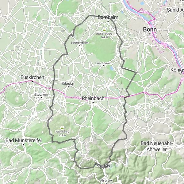 Karten-Miniaturansicht der Radinspiration "Eindrucksvolle Road-Tour durch die Region" in Köln, Germany. Erstellt vom Tarmacs.app-Routenplaner für Radtouren